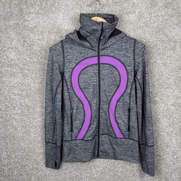 Lululemon Scuba Hoodie Jacket Full Zip Women's Size 8 Gray Purple Logo - Picture 1 of 8